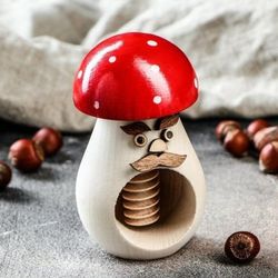 Montessori wooden toy, Wooden mushroom funny fly agaric, Natural learning toy for Toddlers, Waldorf educational toy