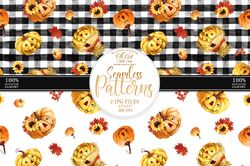Download Seamless Patterns. Scarecrow Pumpkin, Scarecrow Face. Fall Buffalo Plaid JPG. Digital Download