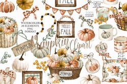 Fall decor clipart design, pumpkins, autumn, png file, hand drawn graphics