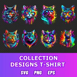 Collection Cats Designs T-shirt, Download SVG, PNG, EPS, Set Cat, Digital Art