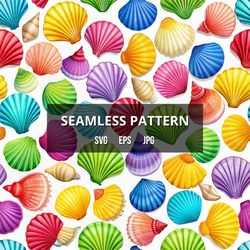 Vibrant Seashells Seamless Pattern | Vibrant Seashells Seamless Texture SVG | Pattern Background | Pattern Design