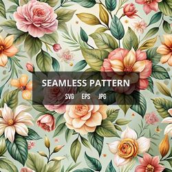 Flowers Seamless Pattern SVG | Flowers Seamless Texture SVG | Pattern Background | Pattern Design