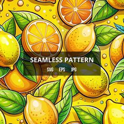Lemon Seamless Pattern | Lemon Seamless Texture | Lemon Digital Art | Lemon Pattern Design, Lemon SVG, EPS, JPG