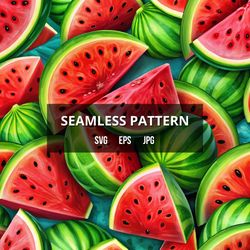 Watermelon Seamless Pattern | Watermelo Seamless Texture | Watermelon Digital Art | Watermelon Pattern Design, SVG,
