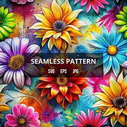 Flowers Seamless Pattern | Flowers Seamless Texture | Flowers Digital Art | Flowers Pattern Design, Flower SVG, EPS