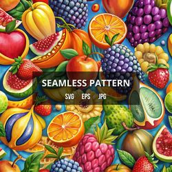 Fruits Seamless Pattern | Fruits Seamless Texture | Fruits Digital Art | Fruits Pattern Design, Fruits SVG