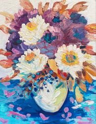 Flowers painting Original oil painting on canvas panel, Flowers bouquet Fauvism painting Artwork Decor Floral painting