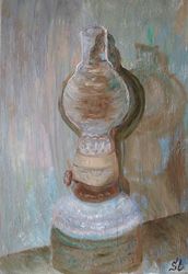 Retro Kerosene Lamp Oil Painting Handmade Lamp Original Art Old Lamp Wall Art 12x8 inch