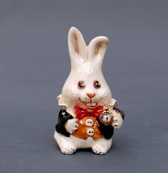 Porcelain rabbit figurine Alice in Wonderland White fairy hare Ceramic figurine Animal figures ,Fairy tale character