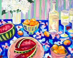 Oil painting Watermelon apricot paint Original oil painting on canvas Fauvism art Food and drinks painting Soul Gift