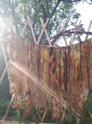 ethnic boho hippie tiger brown cream lace fabric valance rag curtain rich garland for interior hanging on the wall