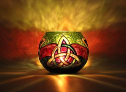 Hand-Painted Celtic Trinity Knot Glass Candle Holder