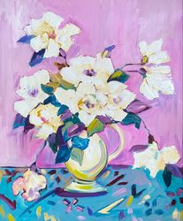 Flowers painting Original oil painting on canvas Fauvism art Matisse inspired White flowers painting Australian flowers
