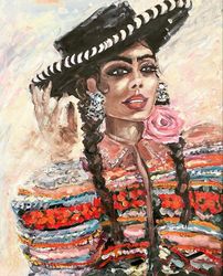 Woman portrait painting Beautiful woman portrait Mexican Portrait painting Original oil painting Anniversary commission