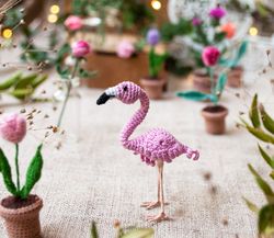 miniature pink flamingo, crochet tropical bird for dollhouse or fairy garden, stuffed miniature animals, exotic bird