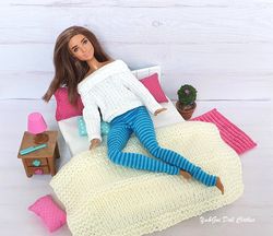 Barbie blue white pajamas set Gym yoga outfit Sweat pants Longsleeve Doll sleepwear Top Sweater Leisure suit Fitness