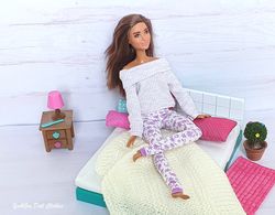 Barbie purple and white pajamas set Gym yoga outfit Sweat pants Longsleeve Doll sleepwear Top Sweater Leisure suit Fitne