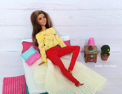 Red and yellow Barbie pajamas set Gym yoga outfit Sweat pants Longsleeve Doll sleepwear Top Sweater Leisure suit Fitness