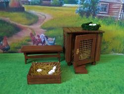 Chicken coop in miniature. Chicken coop for the doll garden.1:12 scale.