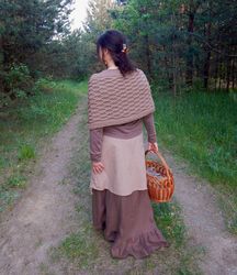 Knitted poncho Beige cotton poncho Cable women's poncho Cottagecore outfit Knitted Wrap Boho clothing Ponchos for women