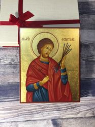 Saint Sebastian | Hand painted icon | Jewelry icon | Miniature icon | Orthodox icon | Byzantine icon | Religious