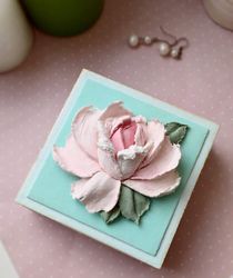 Small jewelry box with pink rose Mother's day gift Trinket box for girl Shabby chic box Custom jewelry box