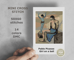 Mini cross stitch pattern Modern tiny art - Pablo Picasso - Girl on a ball - Famous art Tiny miniature painting 215