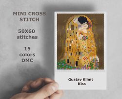 Mini cross stitch pattern Modern tiny art - Klimt - Kiss - Famous art Tiny miniature painting 216