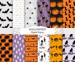 Halloween digital papers, seamless patterns.