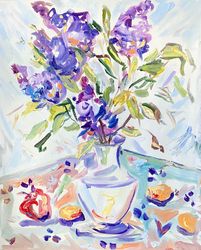 Lilac flowers painting oil painting on canvas Fauvism art Matisse inspired Flowers painting Interior decoration Gift