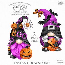 Gnome Halloween Digital Clipart, Halloween Pumpkin, Cute Characters. Sublimation Png, Design Digital Download. OliArtStu