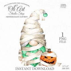 Halloween Digital Clipart. Mummy gnome. Cute digital clipart, PNG. Design Digital Download. OliArtStudioShop