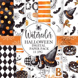 Watercolor Digital paper pack. Happy HALLOWEEN. Fall. Download Seamless Patterns. Digital Download.  OliArtStudioShop