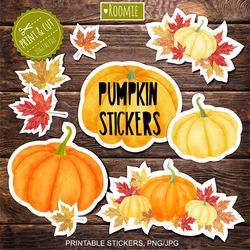 Pumpkin and fall leaves Stickers for Cricut, Silhouette, Halloween Printable pumpkin stickers, decals
