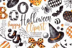 Happy HALLOWEEN clipart. Watercolor Fall, Halloween, Hand painted clipart 25 elements PNG. OliArtStudioShop