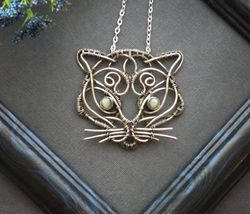 Cat necklace/ Animal jewelry/ Wire wrap pendant