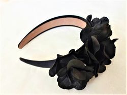 Black flower headband, Black Floral Headpiece, Black Rose headband, Black Flower Fascinator, Black Gothic Flower Crown