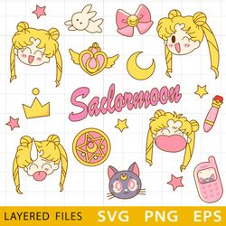 Sailor Moon Bundle Layered SVG, Cricut file, Cut files, Layered digital vector file, Digital download, Decor, Decal