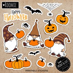 Halloween Gnomes Pumpkin Stickers Printable Design SVG EPS AI PNG
