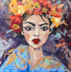 Woman portrait  painting Asian woman Fauvism art Original oil painting on canvas Abstract woman portrait wall decor Gift