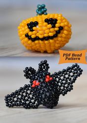 Halloween decor beads, halloween patterns, beaded pumpkin pattern, beaded bat pattern halloween pumpkin bat
