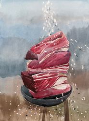 Meat Still life Watercolor paper painting