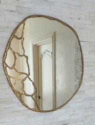 Asymmetrical wall mirror Brass mirror wall decor Irregular mirror Decorative mirror
