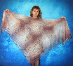 Hand knit red-brown shawl, Lace Russian Orenburg shawl, Warm shoulder wrap, Goat down kerchief, Handmade stole,Wool cape