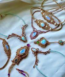Moonstone Choker, Macrame Jewelry, Gemstone Necklace, Women Jewelry, Adjustable Necklace, Fashion Jewelry, Stone Tiara