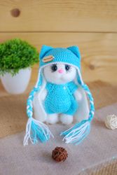 Crochet bunny is white stuffed bunny. Amigurumi toy bunny is cute crochet toy.