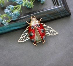 Ladybug brooch / insects jewelry / brooch with labradorite