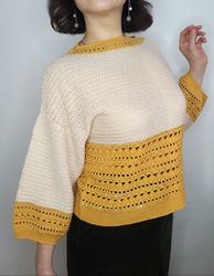 Women's sweater, warm knitted sweater, handmade sweater, beige yellow jumper for women, crochet sweater