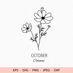 Cosmos Birth Flower Svg Silhouette October Birthday File for Cricut dxf for laser cut