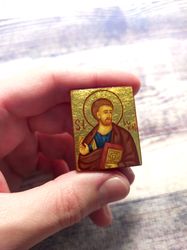 Saint Lukas | Hand painted icon | Travel size icon | Orthodox icon for travellers | Small Orthodox icons